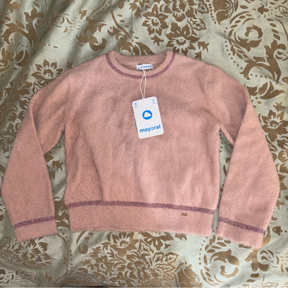 Mayoral Girls Size 7 Pink Fuzzy Soft Sweater NWT Barbie Easter Spring